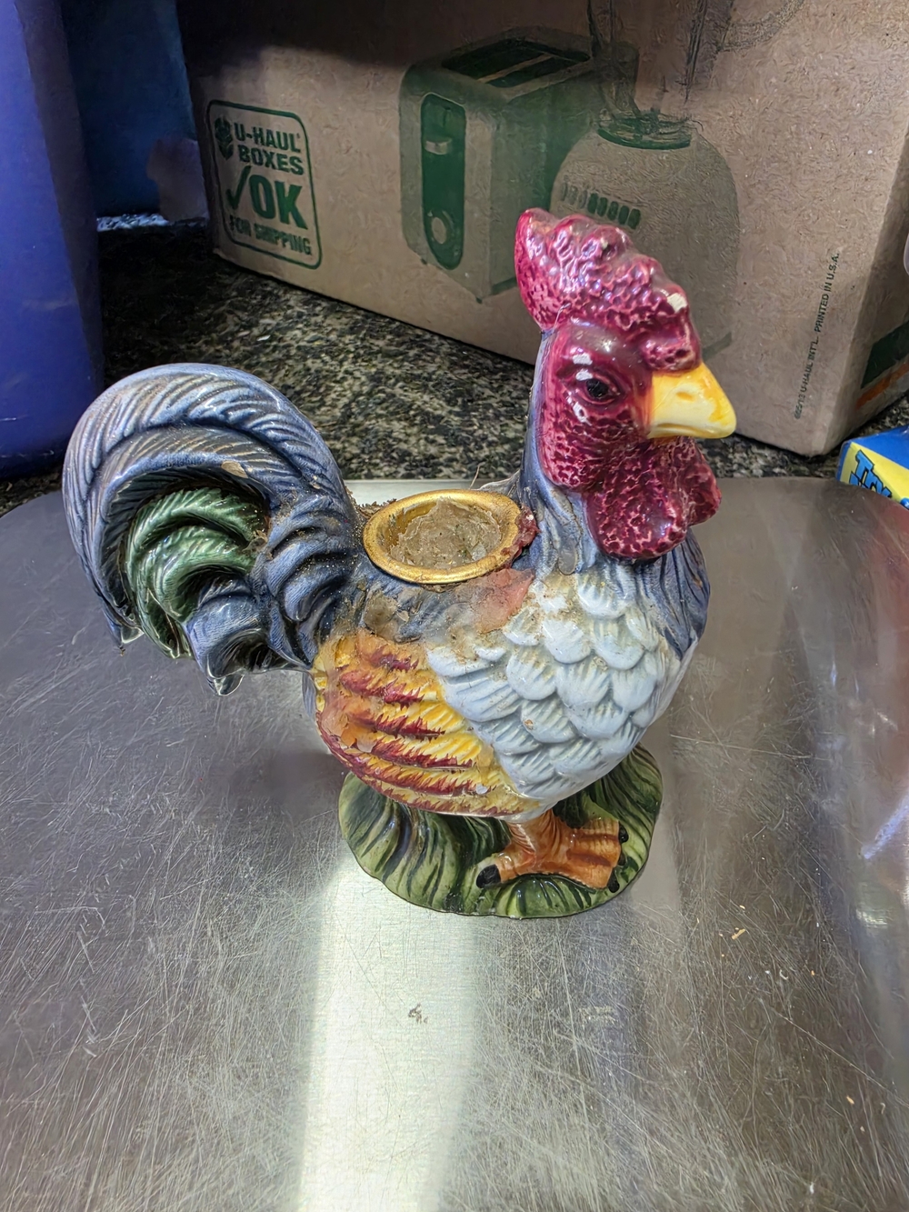Lefton Multicolor Rooster Ceramic Planter with Bright Accents